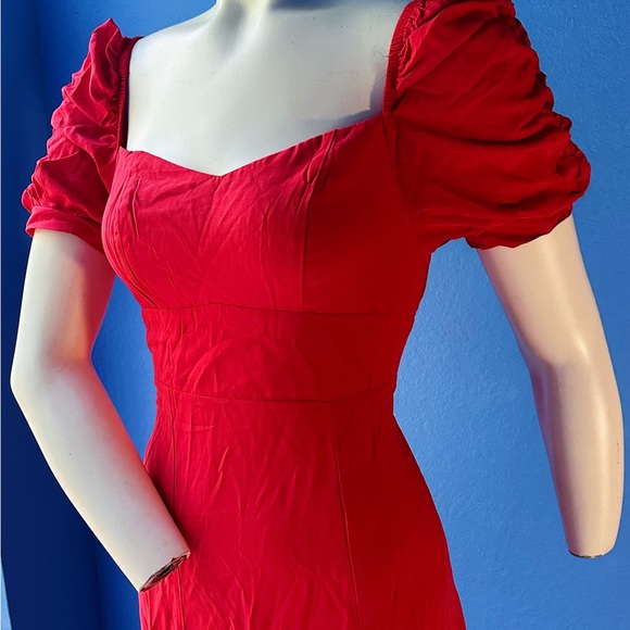 Rihoas Red puff sleeve solid midi dress, size small NWT - Picture 9 of 9